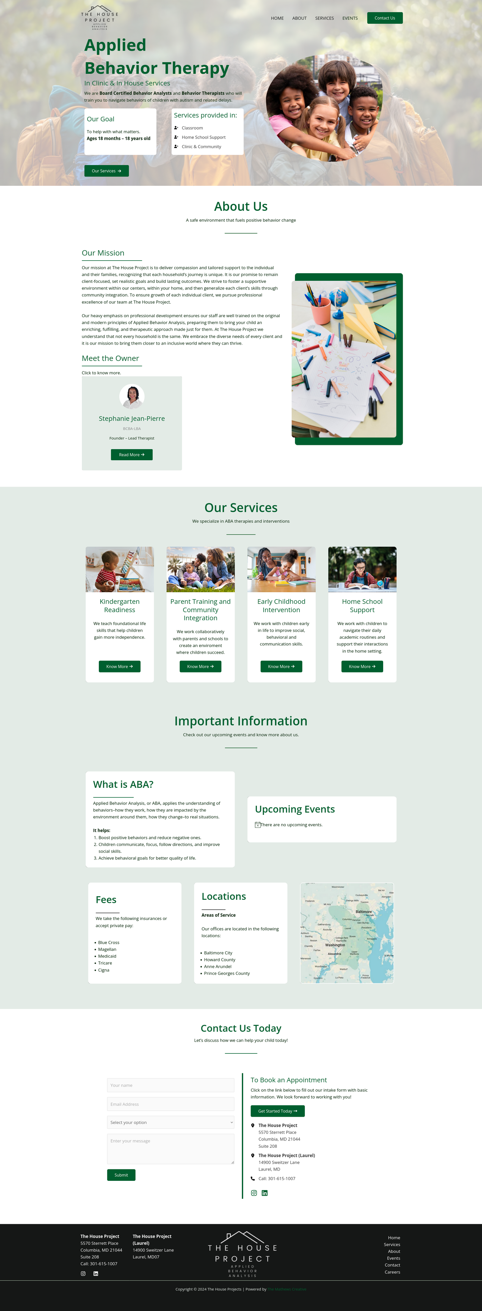 The House Project is a Applied Behavior Therapy (ABA) clinic which provides both in clinic and in house services by board certified behavior analysts and therapists. They wanted us to created a modern and elegant site with soothing tones. They wanted an even calendar to allow visitors to keep track of various events hosted by the team.